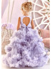 Lavender Beaded Satin Tulle Ruffled Flower Girl Dress